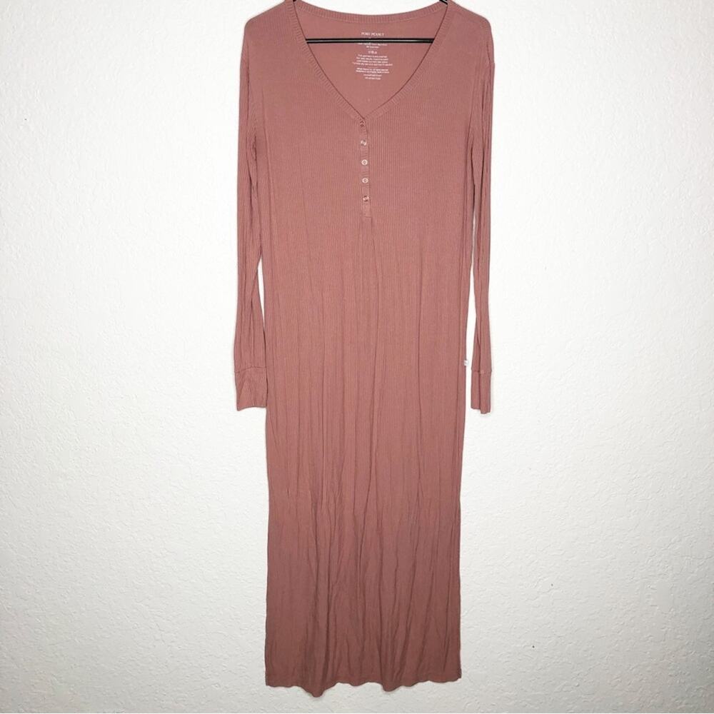Posh Peanut pink ribbed henley long sleeve night gown size Small